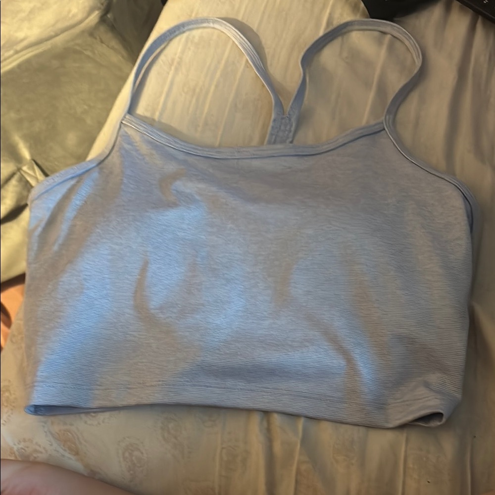 Light Blue Strappy athletic top with built in bra with cups